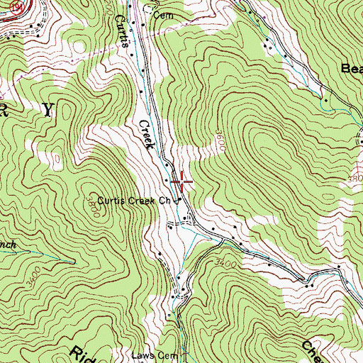 Topographic Map of Curtis Creek Church, NC