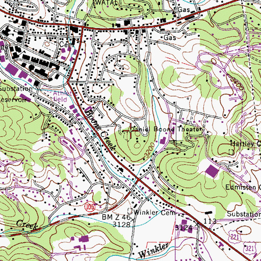 Topographic Map of Daniel Boone Theater, NC