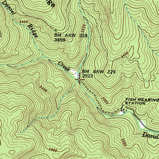 Topographic Map of Daniel Ridge Creek, NC