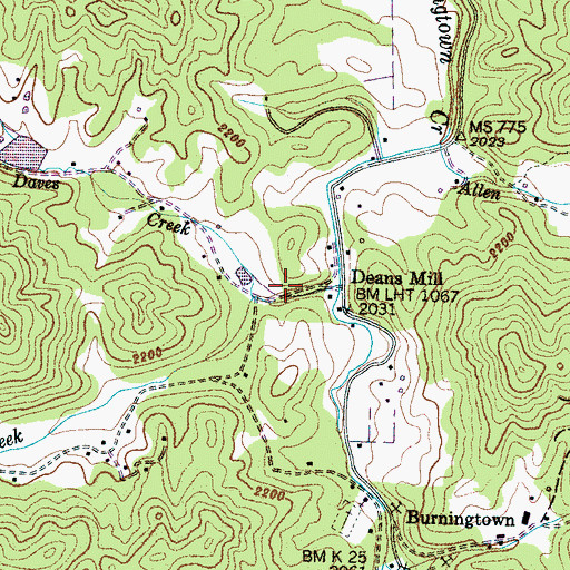 Topographic Map of Dates Creek, NC