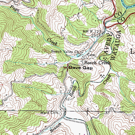 Topographic Map of Dave Gap, NC