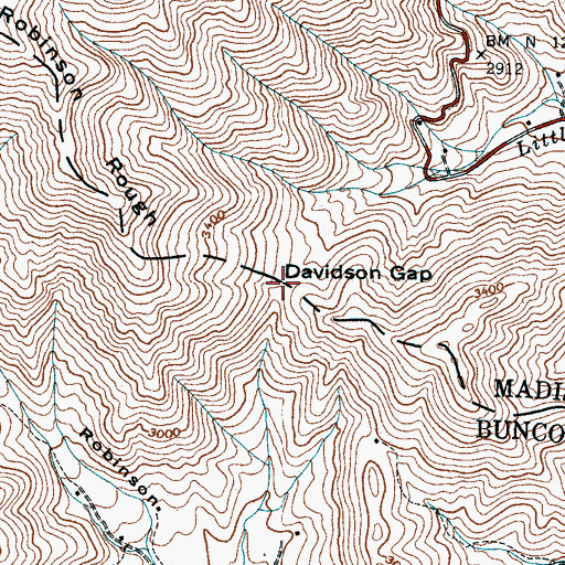 Topographic Map of Davidson Gap, NC