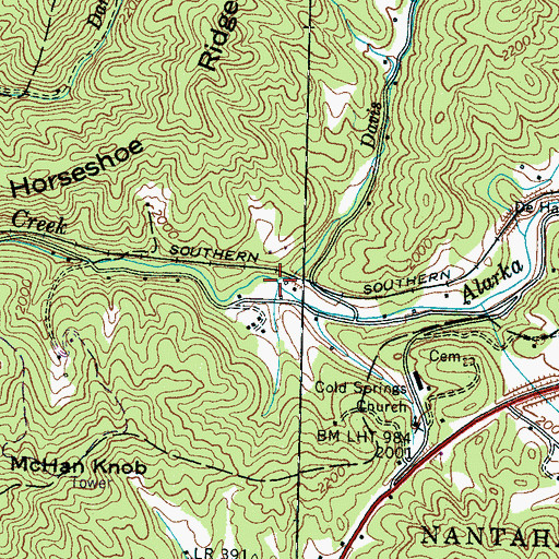 Topographic Map of Davis Branch, NC
