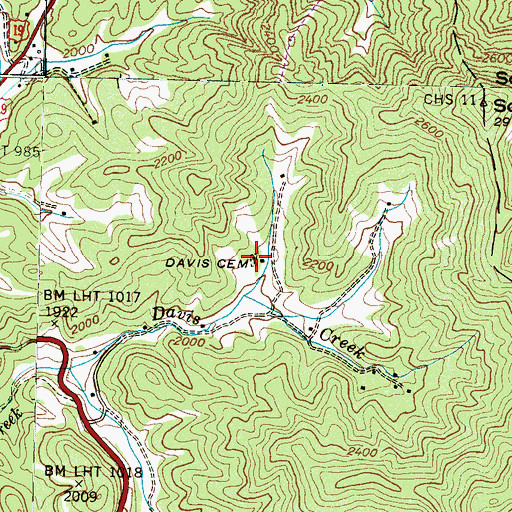 Topographic Map of Davis Cemetery, NC