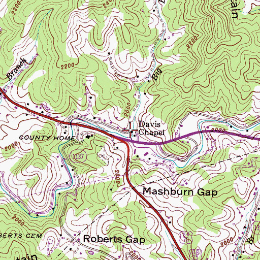 Topographic Map of Davis Chapel, NC