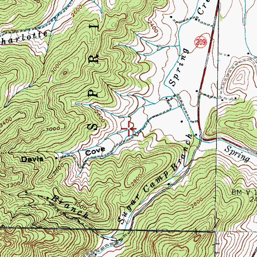 Topographic Map of Davis Cove, NC