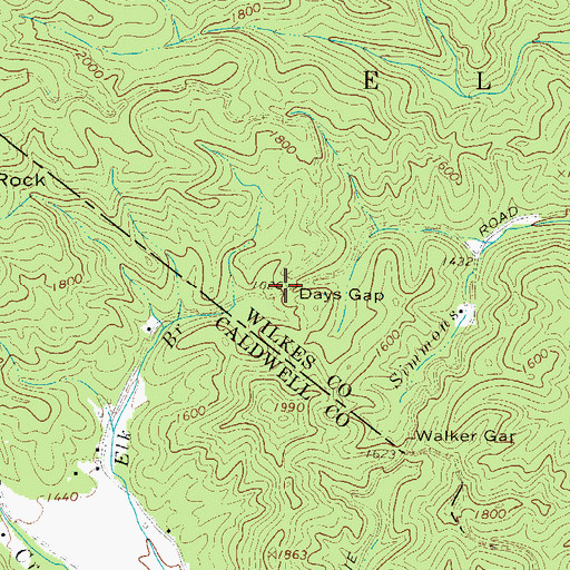 Topographic Map of Days Gap, NC