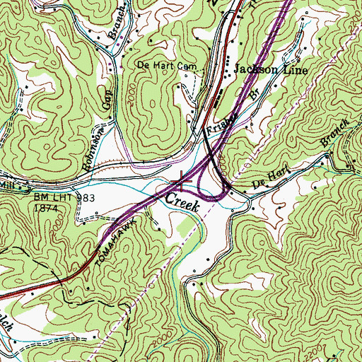 Topographic Map of De Hart Branch, NC