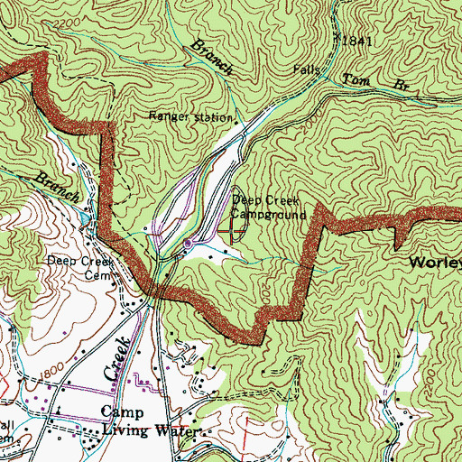 Topographic Map of Deep Creek Campground, NC