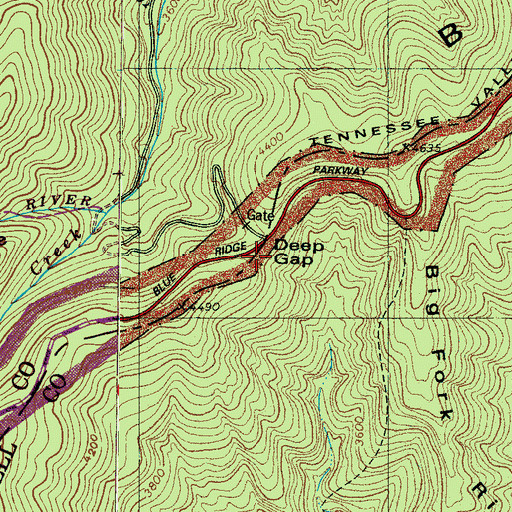 Topographic Map of Deep Gap, NC