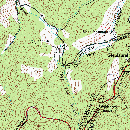 Topographic Map of Deer Lick Branch, NC