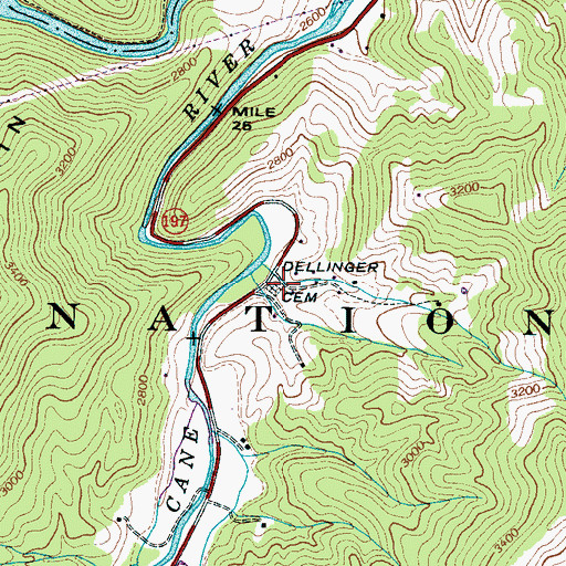 Topographic Map of Dellinger Cemetery, NC