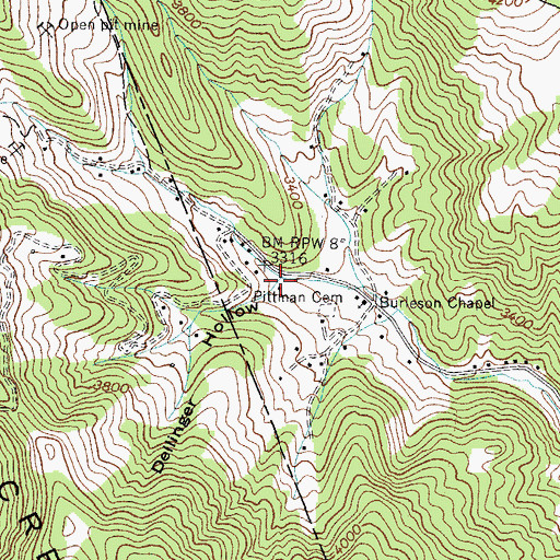 Topographic Map of Dellinger Hollow, NC