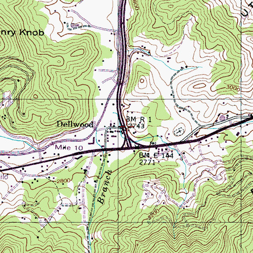 Topographic Map of Dellwood, NC