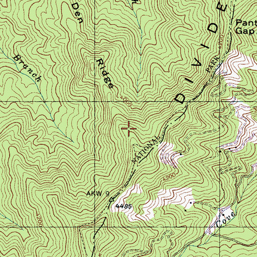Topographic Map of Den Ridge, NC