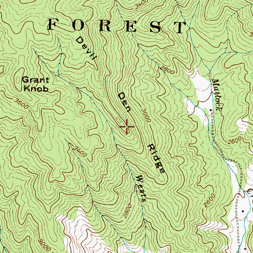 Topographic Map of Devil Den Ridge, NC