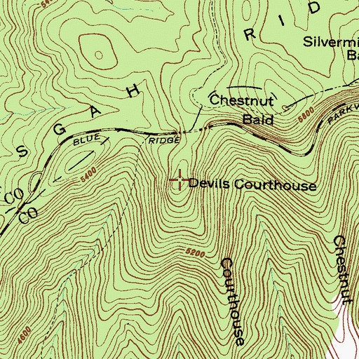Topographic Map of Devils Courthouse, NC