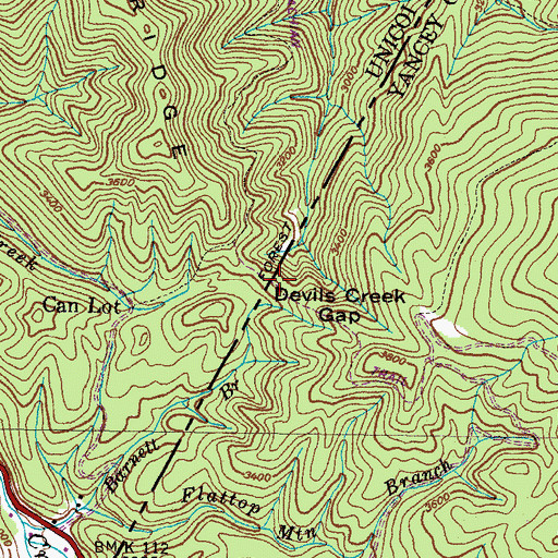 Topographic Map of Devils Creek Gap, NC