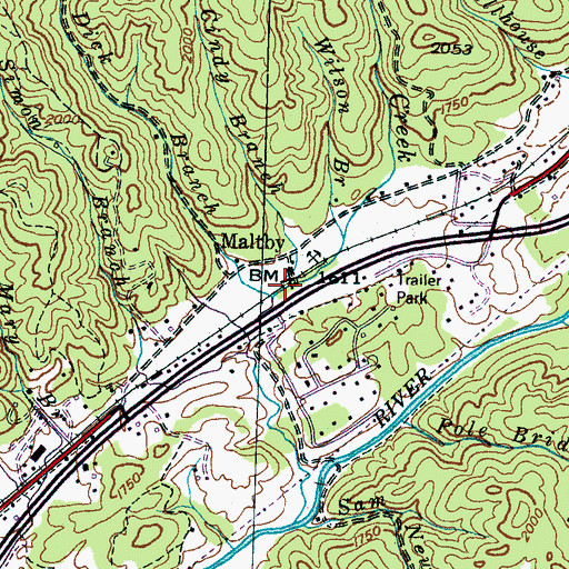 Topographic Map of Dick Branch, NC