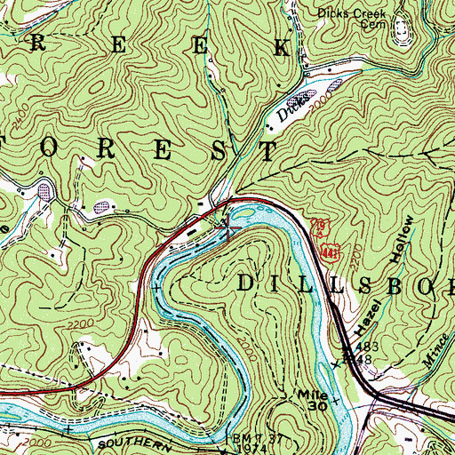 Topographic Map of Dicks Creek, NC