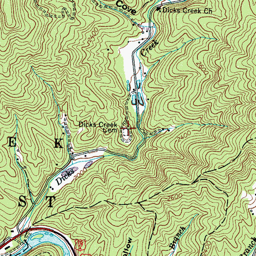 Topographic Map of Dicks Creek Cemetery, NC