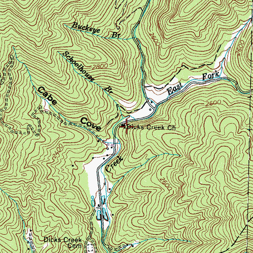 Topographic Map of Dicks Creek Church, NC