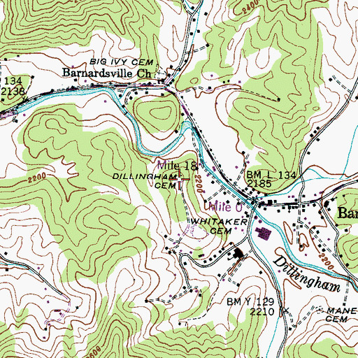 Topographic Map of Dillingham Cemetery, NC