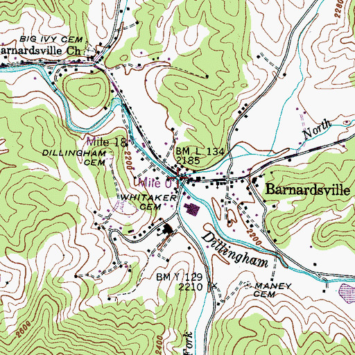 Topographic Map of Dillingham Creek, NC