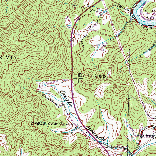 Topographic Map of Dills Gap, NC