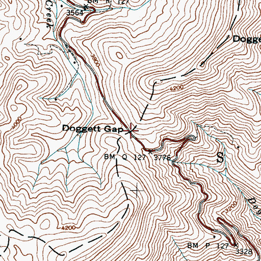 Topographic Map of Doggett Gap, NC