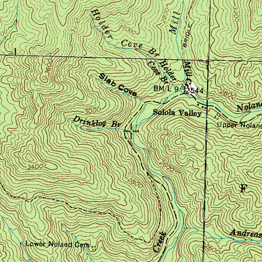 Topographic Map of Drinklog Branch, NC