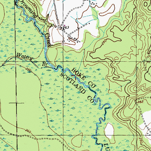 Topographic Map of Drowning Creek, NC