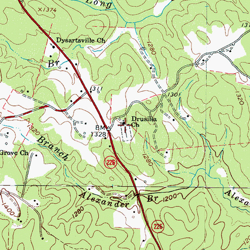 Topographic Map of Drusilla Church, NC