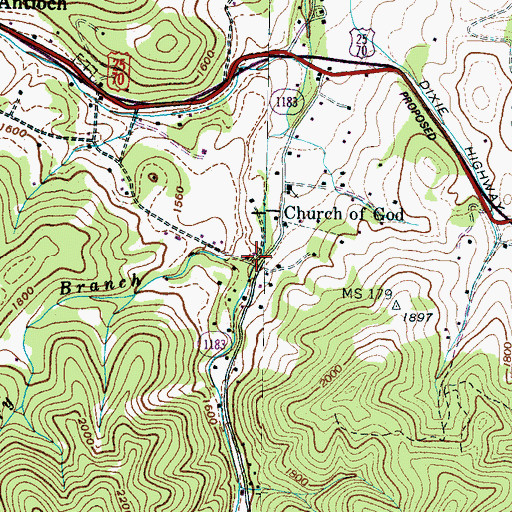 Topographic Map of Dry Branch, NC