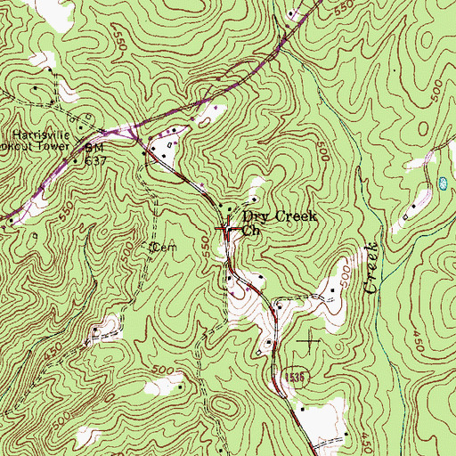 Topographic Map of Dry Creek Church, NC