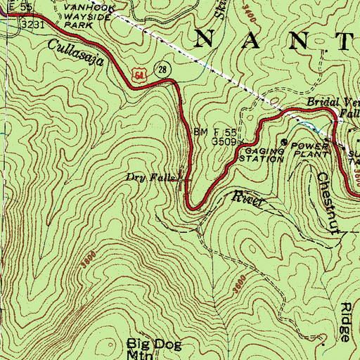 Topographic Map of Dry Falls, NC