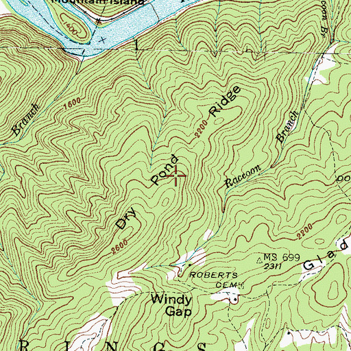 Topographic Map of Dry Pond Ridge, NC