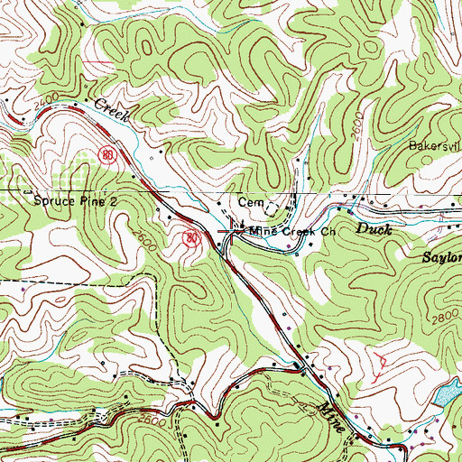 Topographic Map of Duck Branch, NC