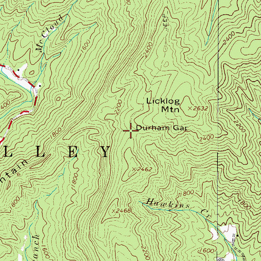 Topographic Map of Durham Gap, NC