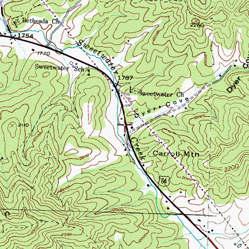 Topographic Map of Dyer Cove, NC