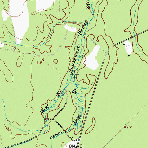 Topographic Map of East Branch Southwest Prong Slocum Creek, NC