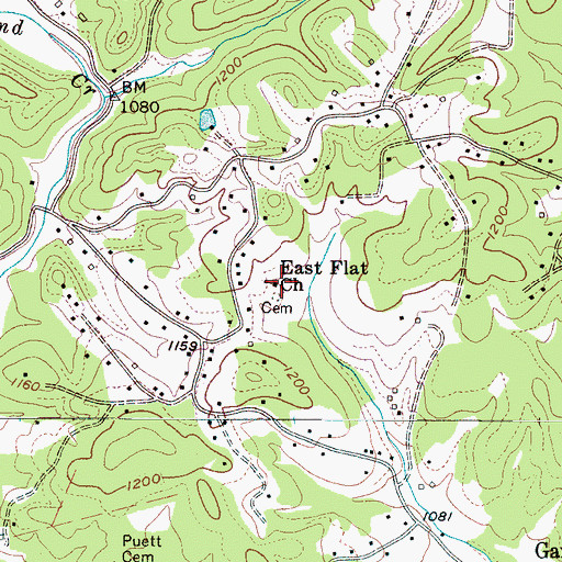 Topographic Map of East Flat Church, NC