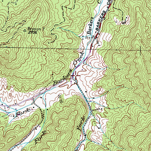 Topographic Map of East Fork Barkers Creek, NC