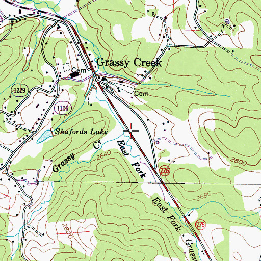 Topographic Map of East Fork Grassy Creek, NC