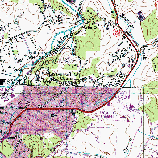 Topographic Map of East Waynesville Church, NC