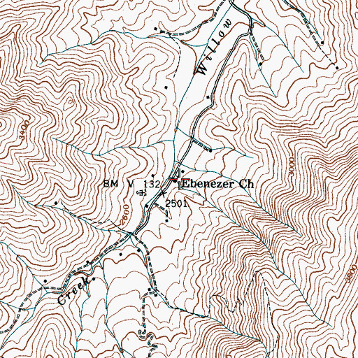 Topographic Map of Ebenezer Church, NC