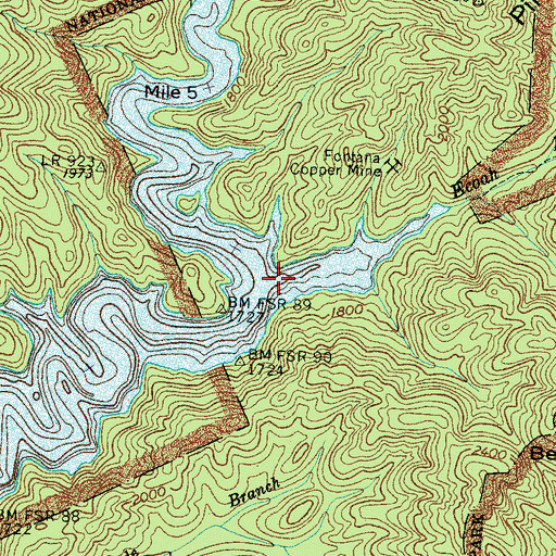Topographic Map of Ecoah Branch, NC