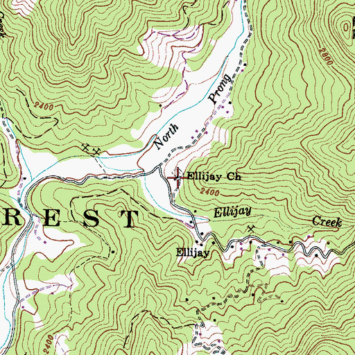 Topographic Map of Ellijay Church, NC