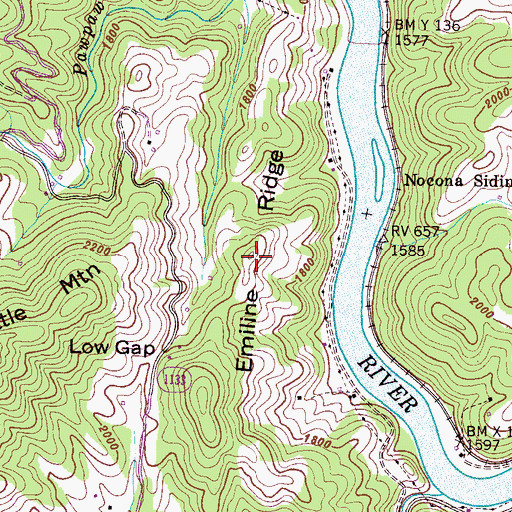 Topographic Map of Emiline Ridge, NC