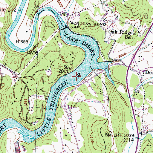 Topographic Map of Lake Emory, NC